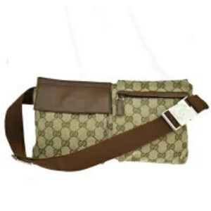 Gucci Waist Pouch Clutch Bag GG Brown Canvas Leather